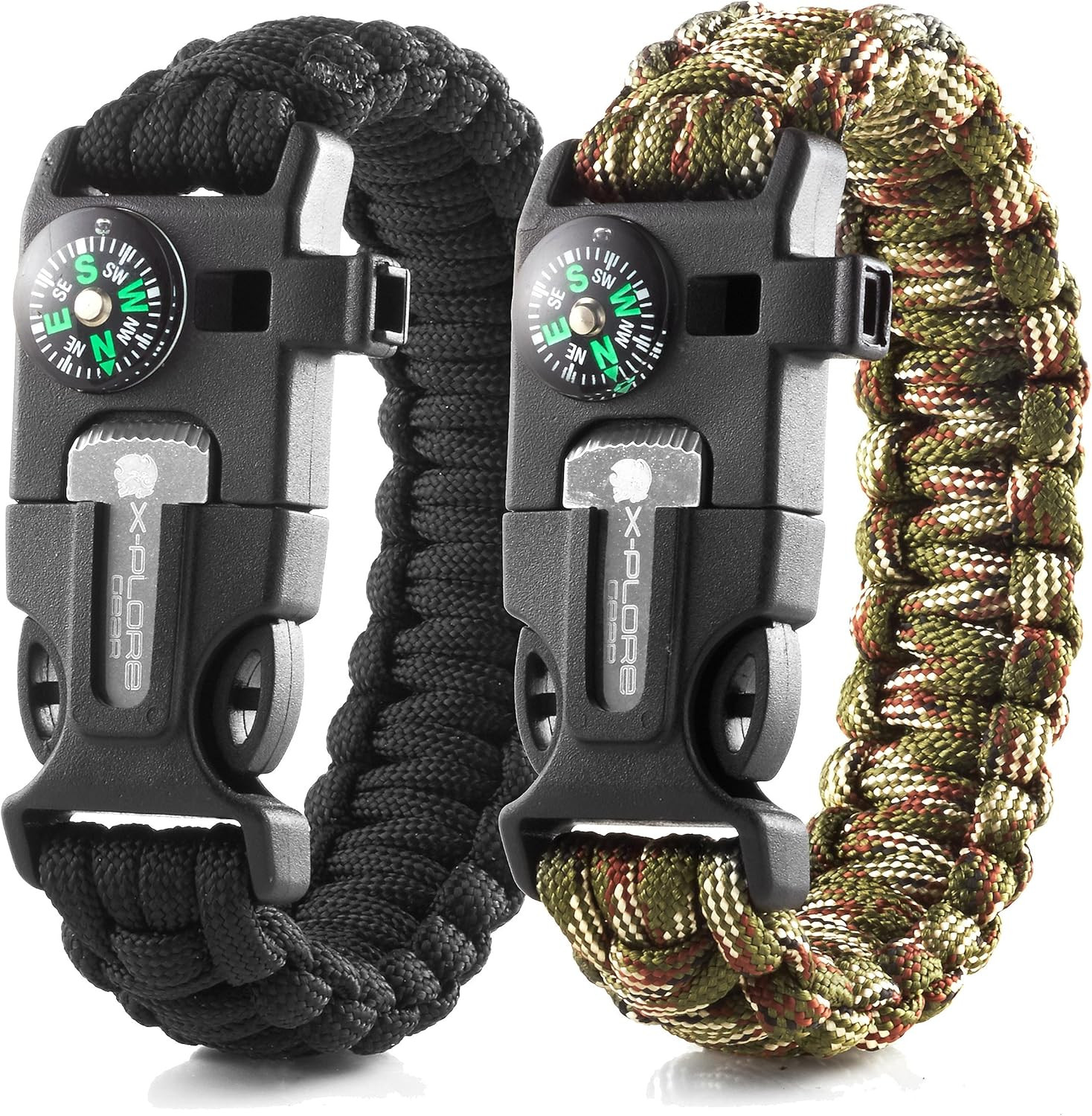 X-Plore Gear Emergency Paracord Bracelets | Set of 2| The Ultimate Tactical Survival Gear| Flint ... | Amazon (US)