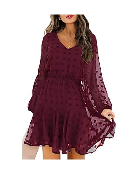 Anna-Kaci Women’s Long Sleeve Elegant Mini Dress with Belt High Neck Swiss Dot Wedding Guest Dr... | Amazon (US)