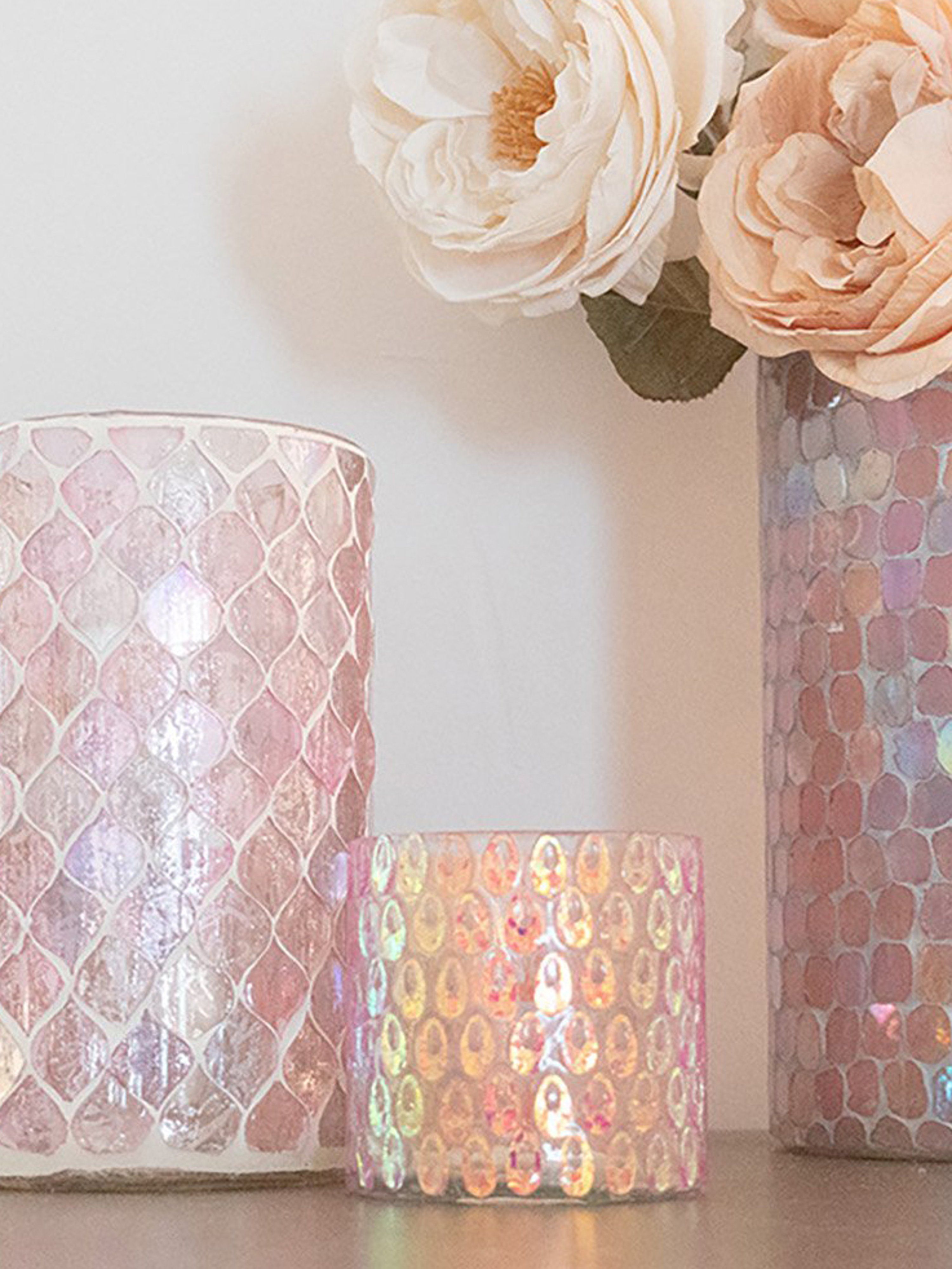 Diamond Mosaic Glass Votive + Vase - 3.5" DIAMETER X 4" HEIGHT - Also in: 5" DIAMETER X 12" HEIGHT | Verishop