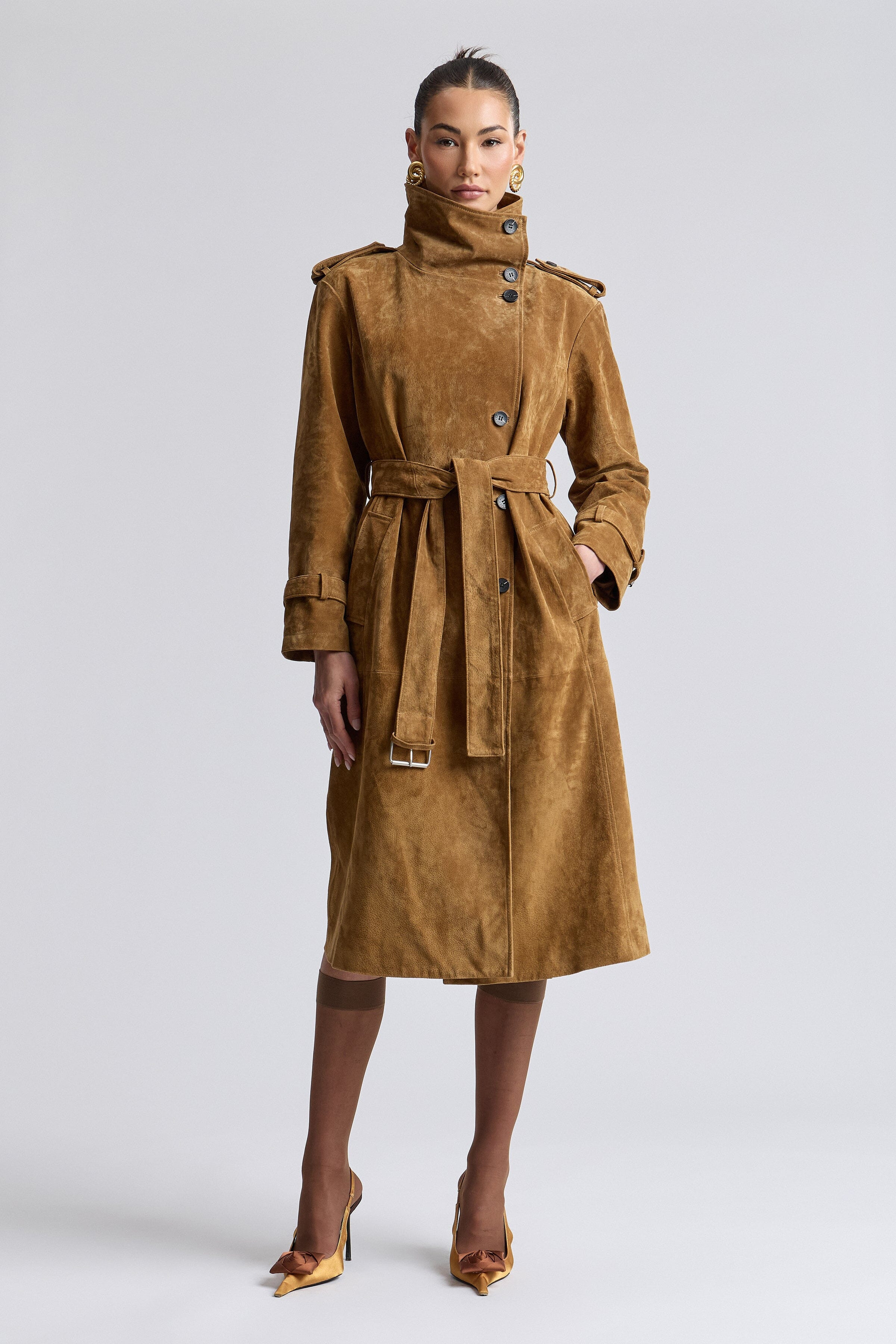 Genuine Suede Belted Trench Coat | Avec Les Filles