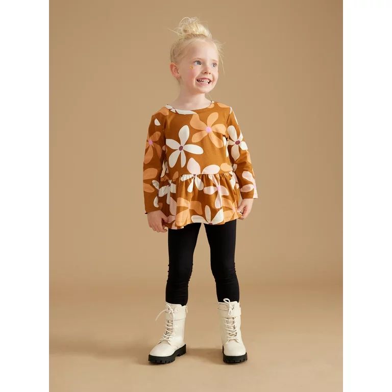 Little Star Organic Toddler Girls' Peplum Top with Long Sleeves, 2-Pack, Sizes 12M-5T | Walmart (US)