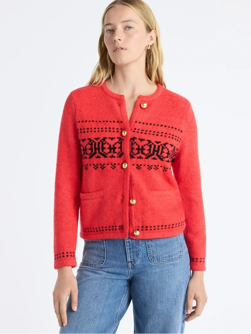 Free Assembly Women's and Women's Plus Fair Isle Cardigan with Welt Pockets, Midweight, Sizes XS-... | Walmart (US)