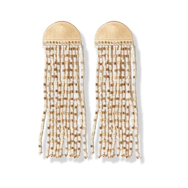 Ivory Gold Fringe Beads Brass Half Circle Post Earrings | INK+ALLOY