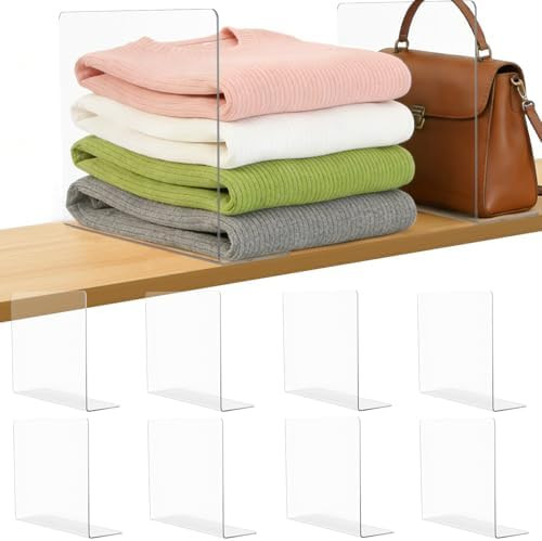 Shelf Dividers for Closet Organization: 10" Tall x 12" Deep Acrylic Closet Shelf Dividers for Clo... | Amazon (US)