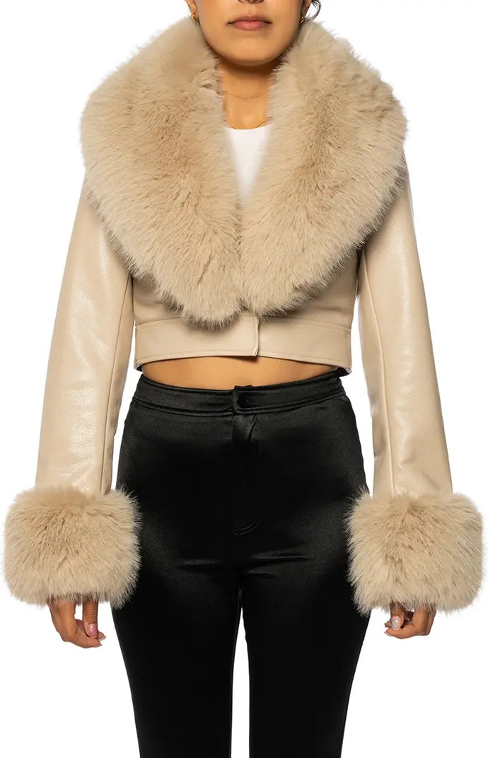 Gisele Faux Fur Trim Faux Leather Crop Jacket | Nordstrom