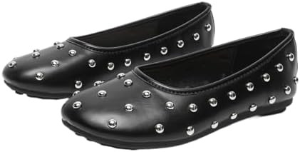 Women's Black Rivet Embellished Ballet Flats, Comfortable Slip-On Casual Shoes with Rubber Sole, ... | Amazon (US)