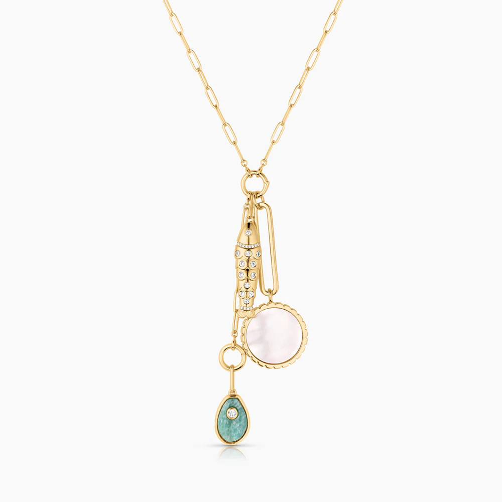 Antibes Mother Of Pearl and Amazonite Lariat Necklace | Thatch