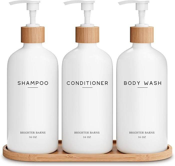White Shampoo and Conditioner Dispenser Set by Brighter Barns - Shower Dispenser - Shampoo Condit... | Amazon (US)