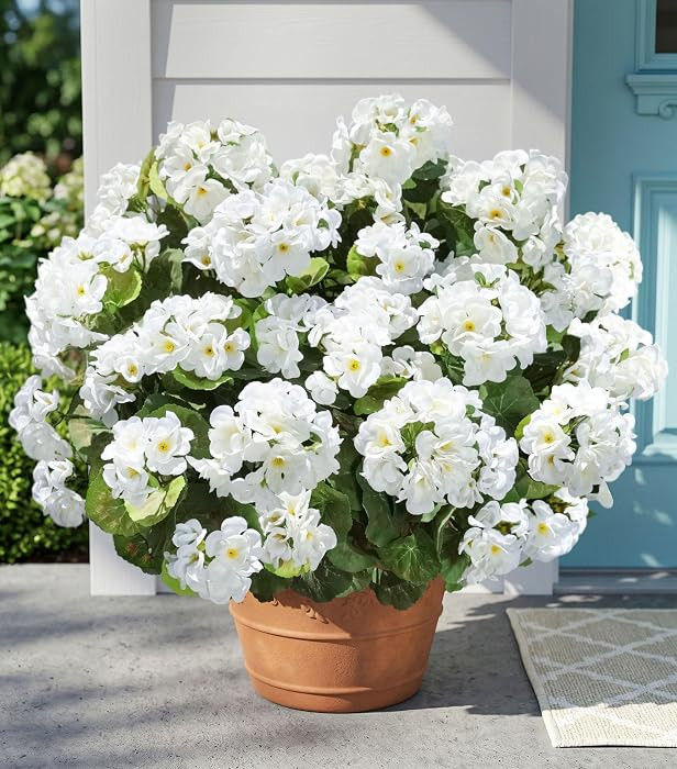 Fake Geraniums Artificial Flowers for Outdoors Outside, 6 Bundles White Silk Geraniums Fake Flowe... | Amazon (US)