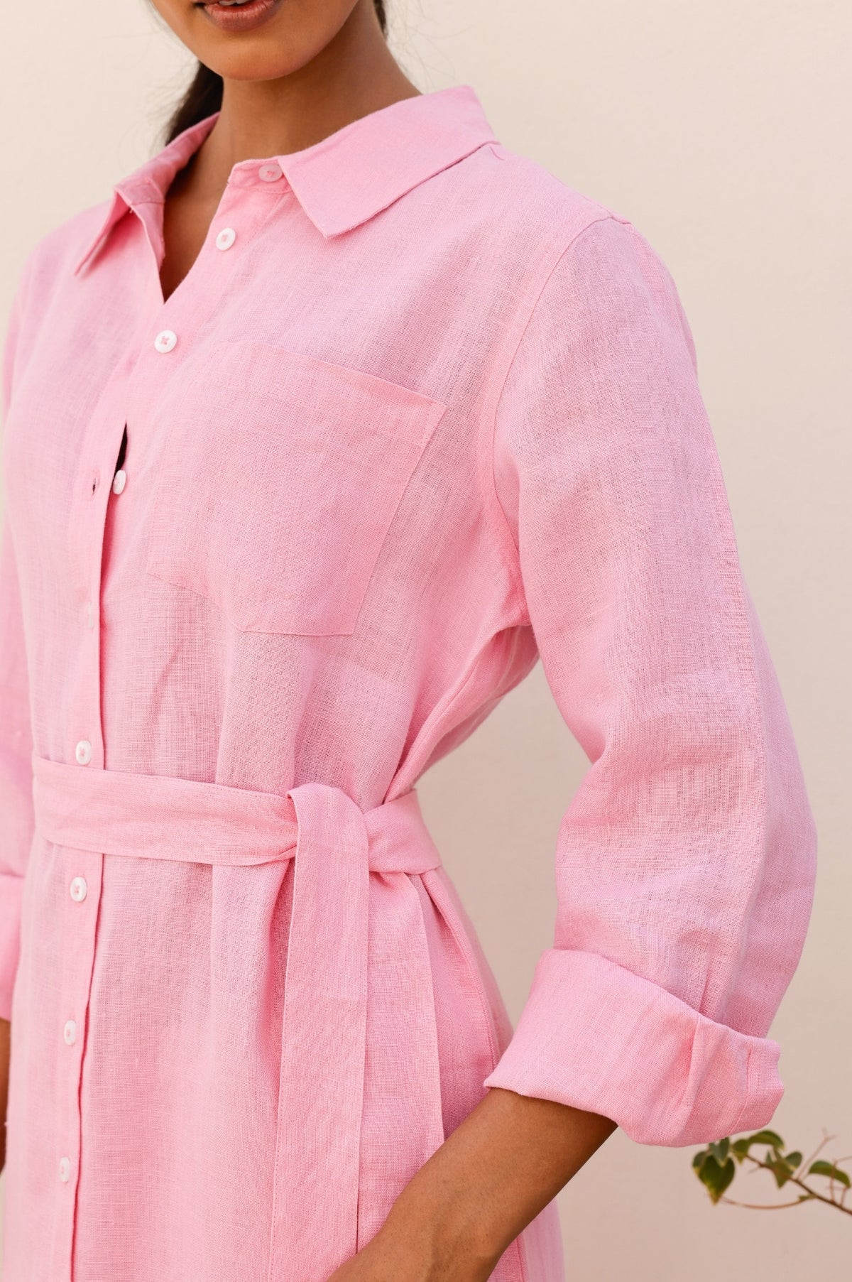 Kelly Linen Shirt Dress | Baby Pink | Aspiga US
