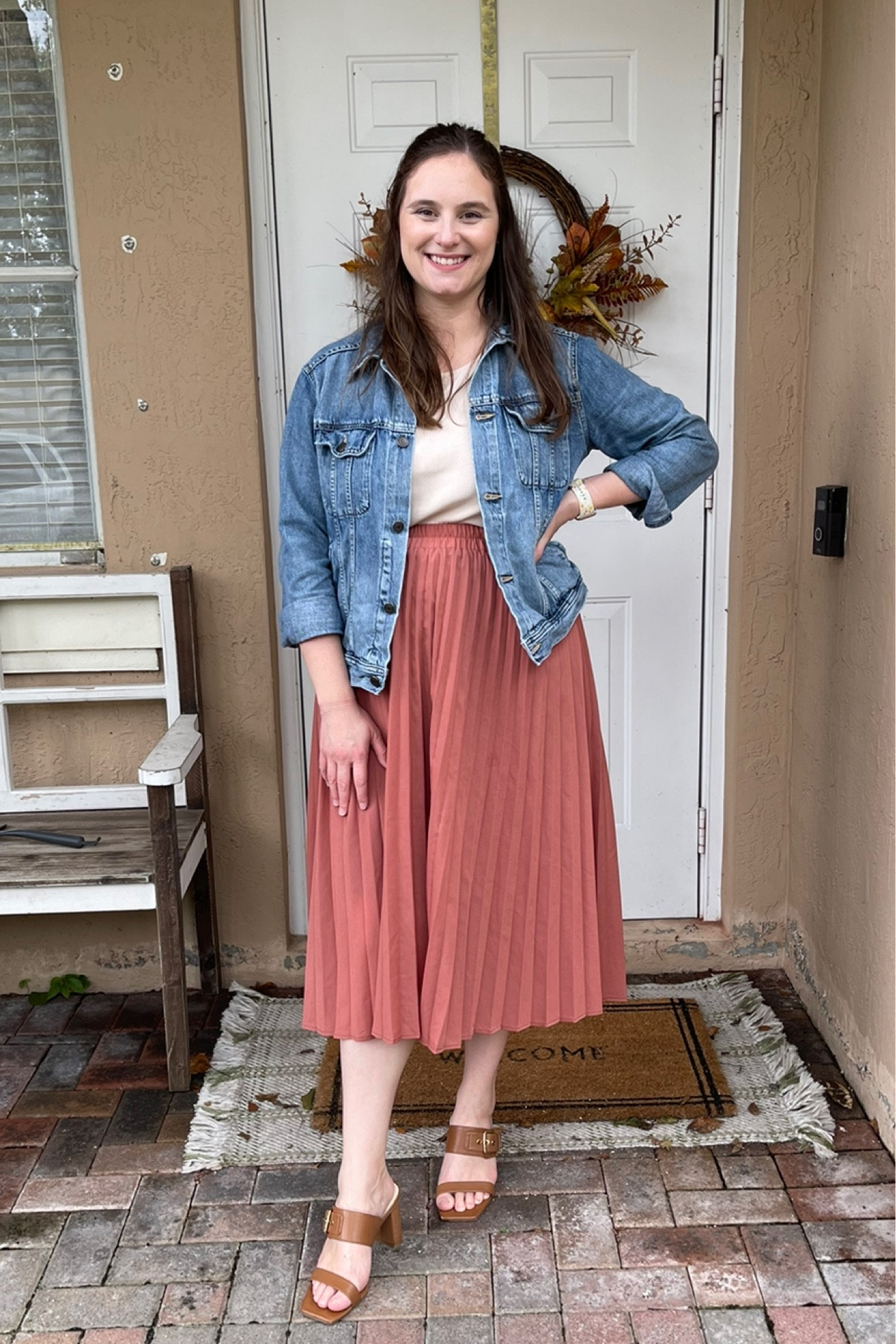 Fall skirt and denim jacket outfit. Great for church  

Love the Able Bailey Classic denim jacket  

#LTKMidsize #LTKWorkwear #LTKStyleTip