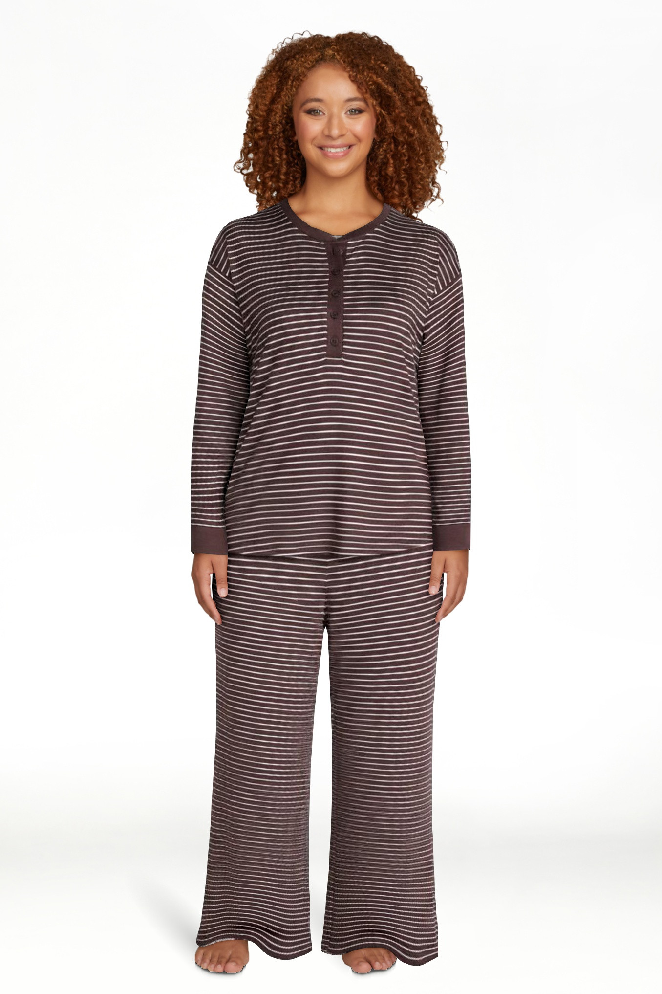 Joyspun Women's Cozy Lounge Collection Hacci Henley Top and Pants, 2-Piece Pajama Set, Sizes XS-3... | Walmart (US)
