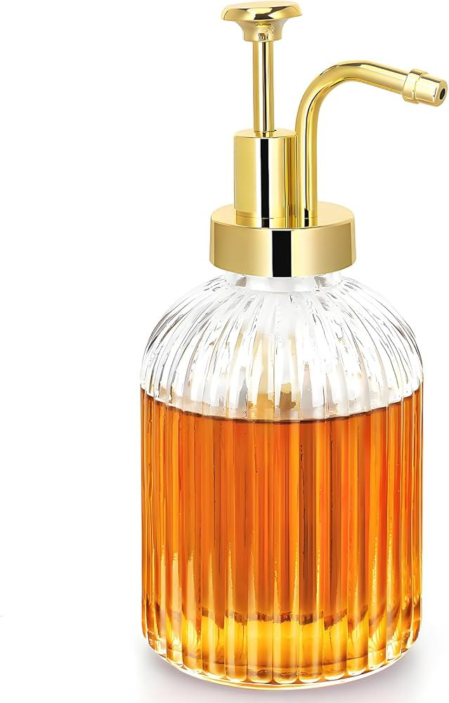 Glass Coffee Syrup Dispenser 10oz, Syrup Bottles with Ribbed Design, Gold Syrup Pump, Coffee Bar ... | Amazon (US)