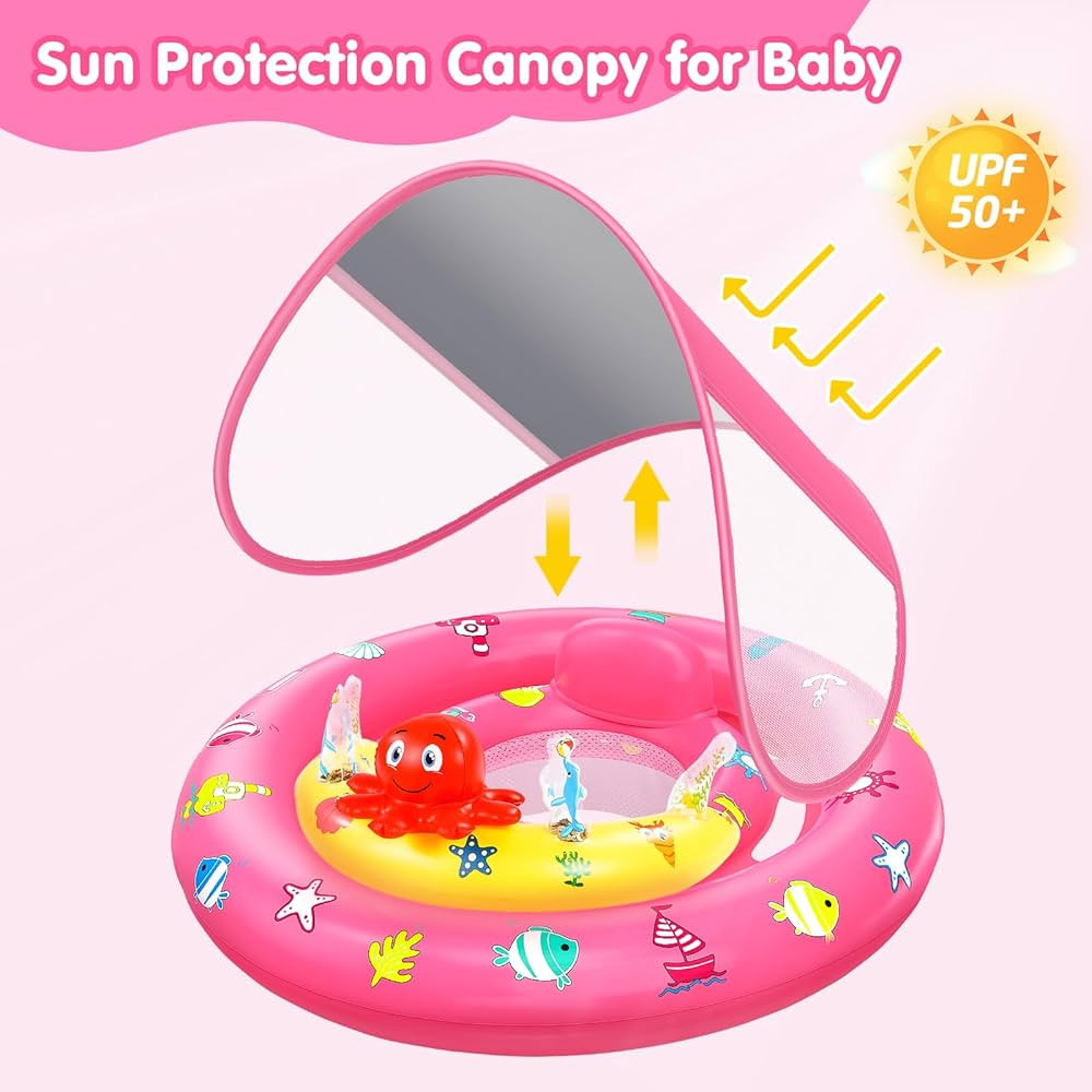 Baby Pool Float with Canopy, Inflatable Baby Swim Float with UPF50+ Sun Protection, Toddler Infan... | Amazon (US)