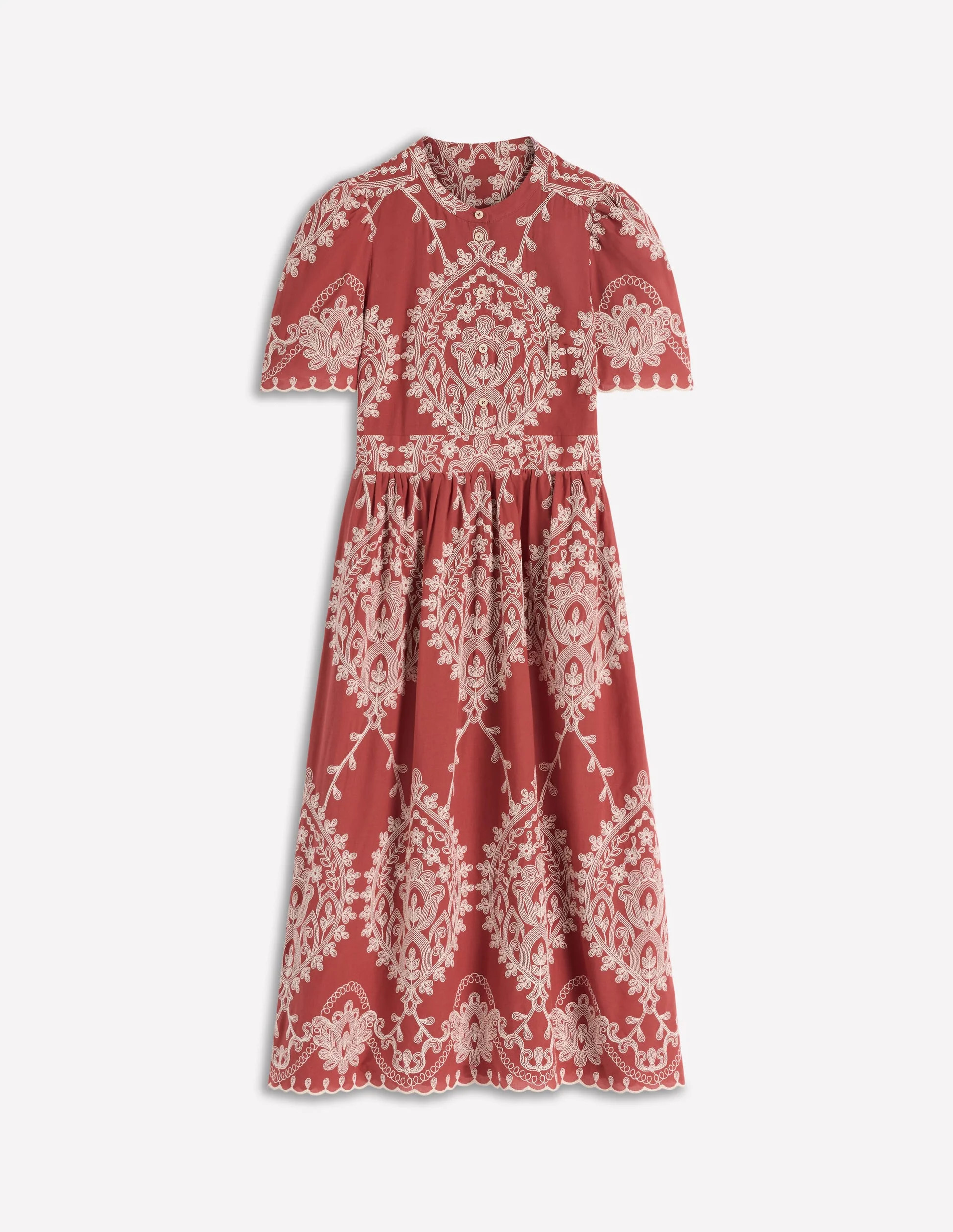 Ivy Placket Cotton Midi Dress-Rust Embroidery | Boden (US)