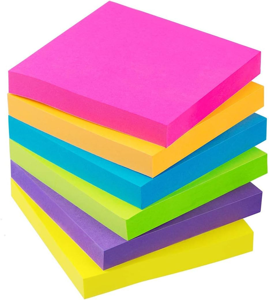 Sticky Notes 3x3 Self-Stick Notes 6 Bright Multi Colors Purple Sticky Notes 6 Pads 100 Sheet/Pad (6) | Amazon (US)