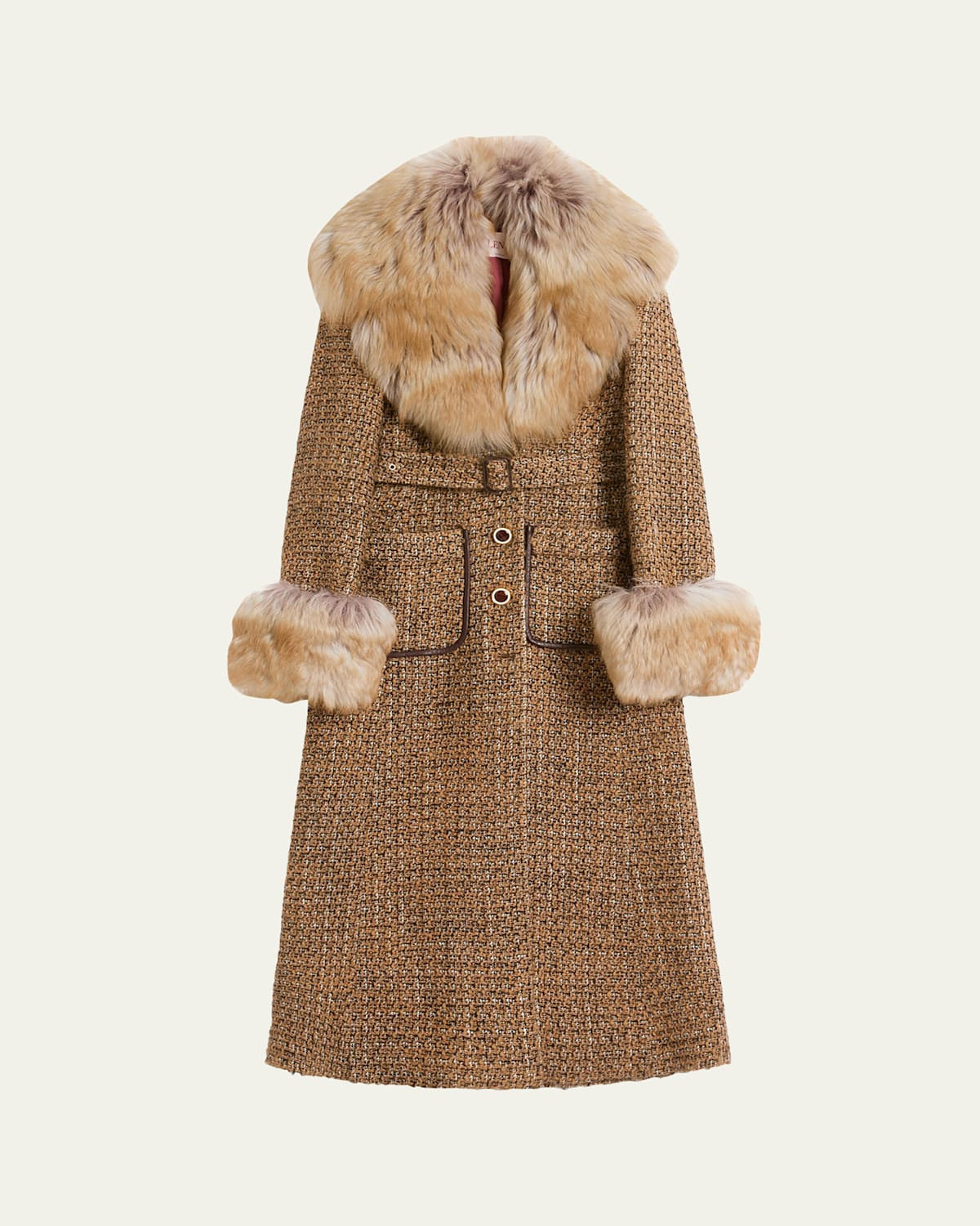 Faux Fur Trimmed Tweed Belted Coat | Bergdorf Goodman