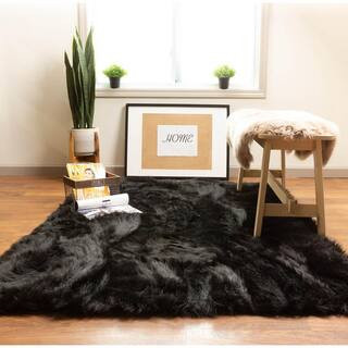 Serene Silky Faux Fur Fluffy Shag Rug Black 3' x 5' | The Home Depot