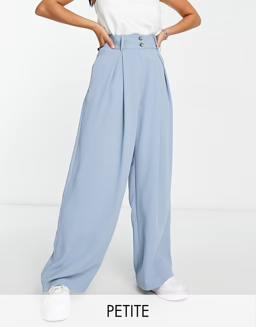 River Island Petite pleated wide leg pants in light blue | ASOS (Global)