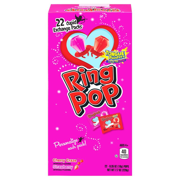 Ring Pop, Valentine Lollipops, Kosher, Cherry Craze and Strawberry, Sucker Candy, 7.7 oz, 22 Coun... | Walmart (US)