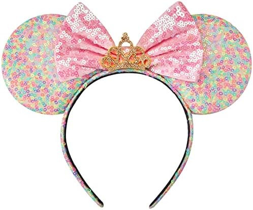 RAZKO Sequin Mouse Ears Headband, Rainbow Iridescent Mice ears Hairband for Women Girls Princess ... | Amazon (US)