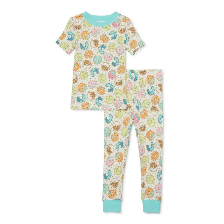 Wonder Nation Toddler Short-Sleeve Long Pant Snug-Fit Cotton Pajama Set, 2-Piece, Sizes 12M-5T | Walmart (US)