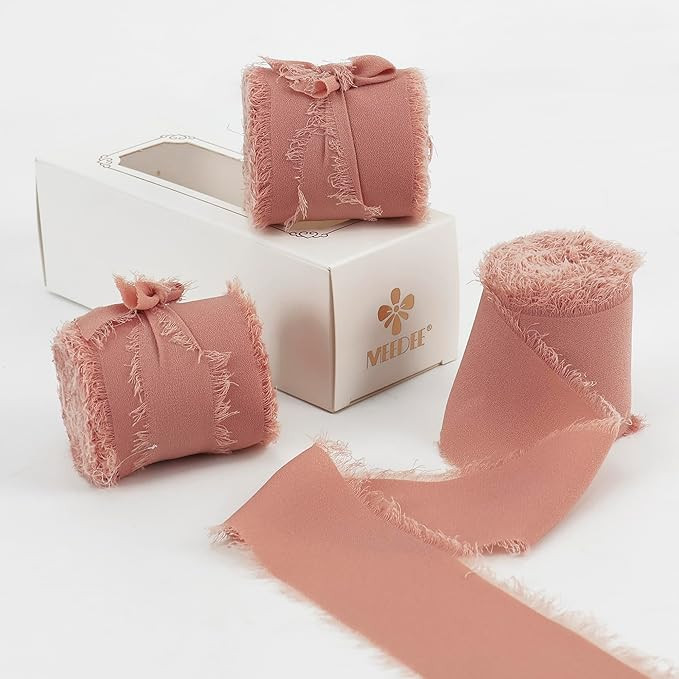 MEEDEE Chiffon Ribbon 2 Inch Frayed Ribbon Rosy Mauve Chiffon Ribbon Chiffon Silk Ribbon Pink Rib... | Amazon (US)