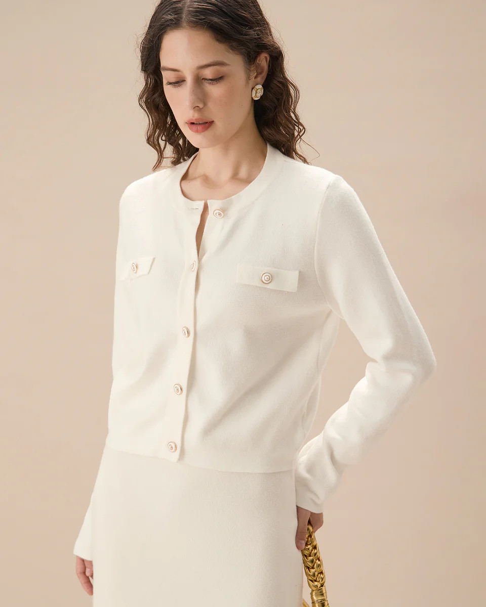 White Single Breasted Knit Cardigan | rihoas.com