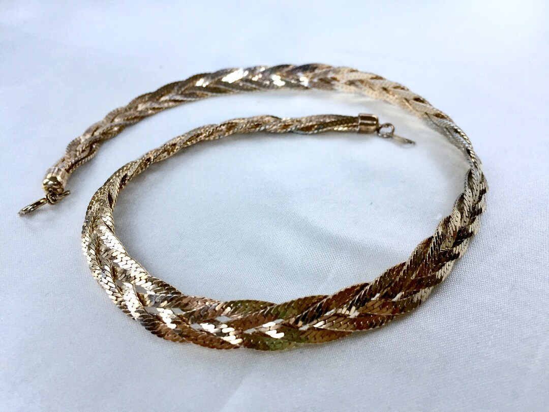 Vintage 80s Braided Pale Gold Tone Flat Chevron Snake Chain - Etsy | Etsy (US)