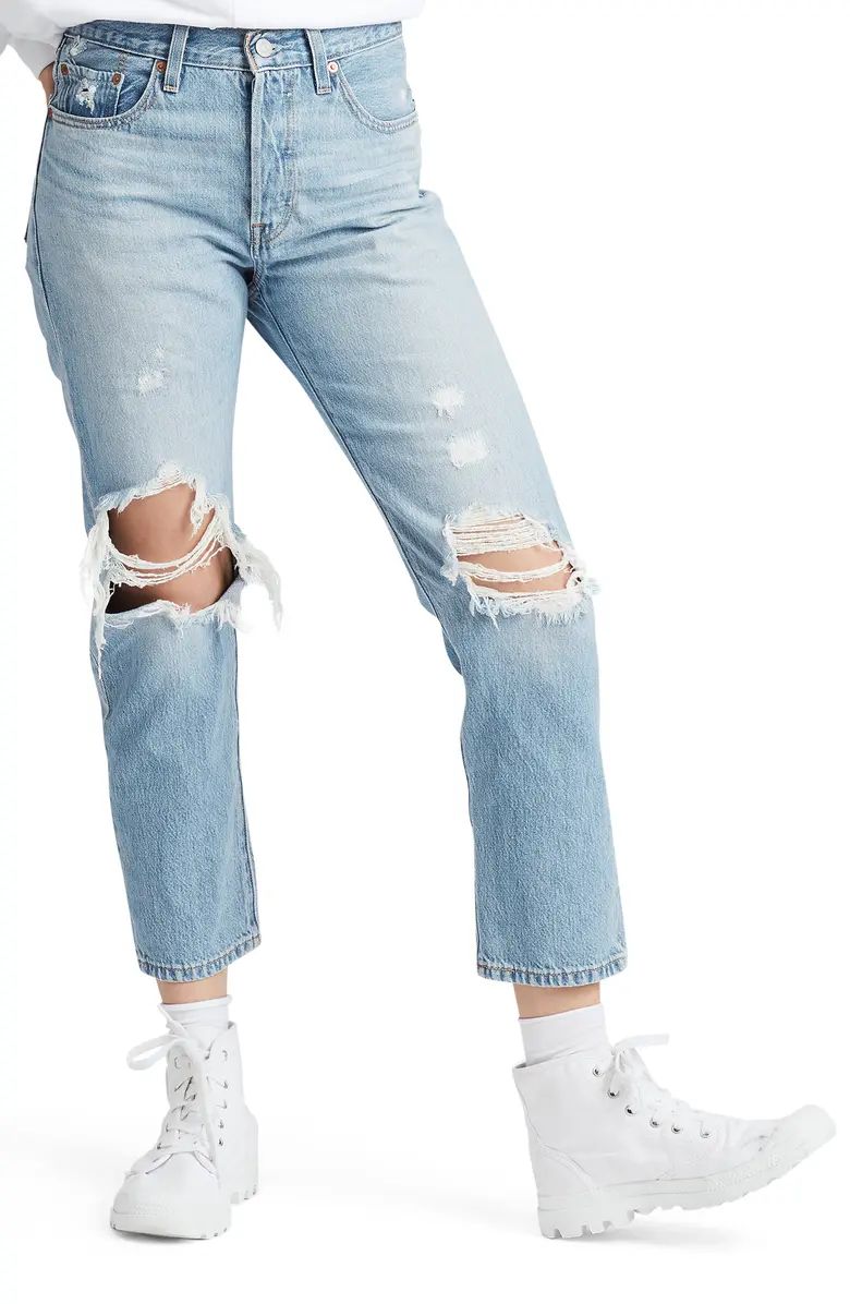 501® High Waist Ripped Crop Straight Leg Jeans | Nordstrom