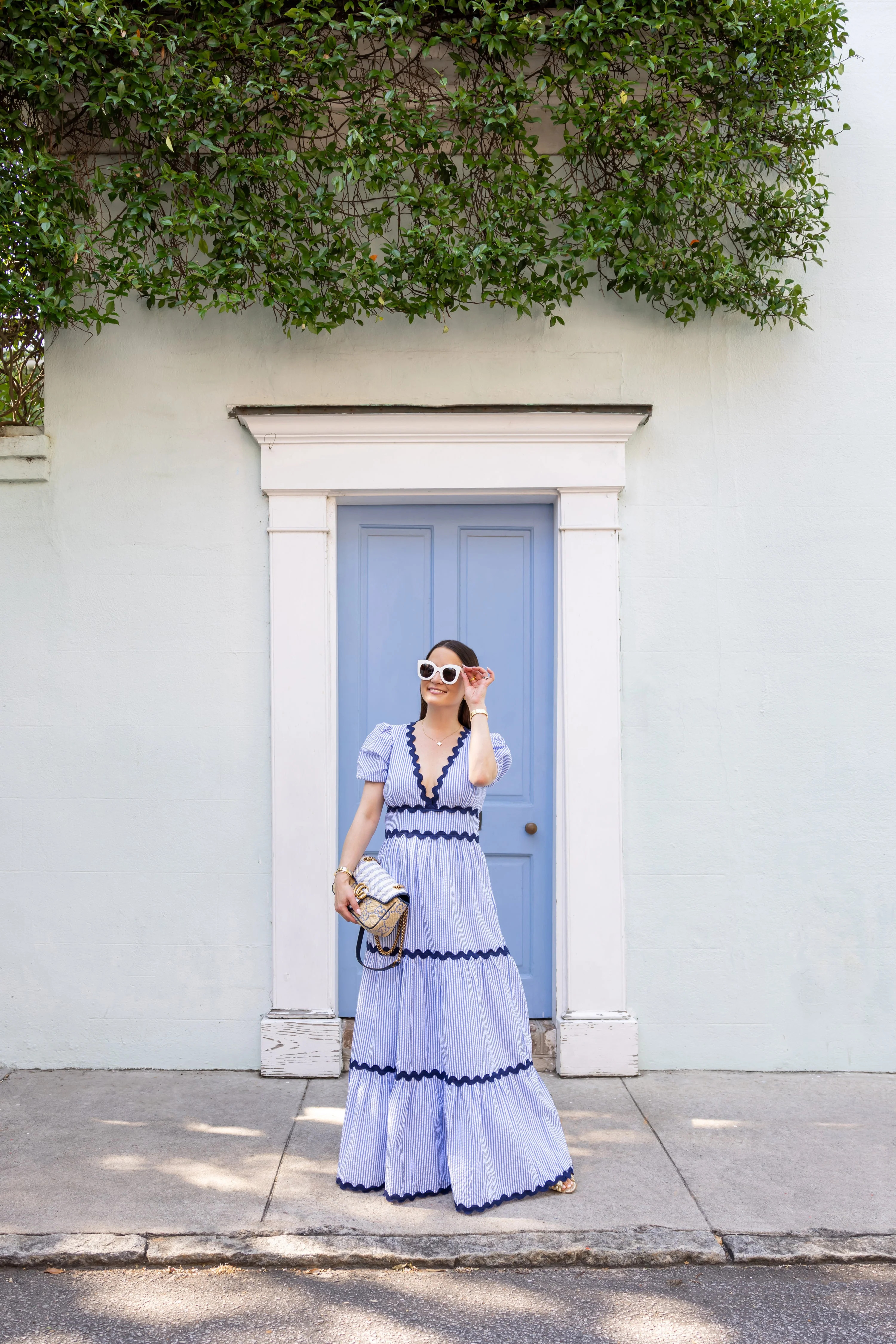 Ava Seersucker V-Neck Maxi Dress | Sail to Sable