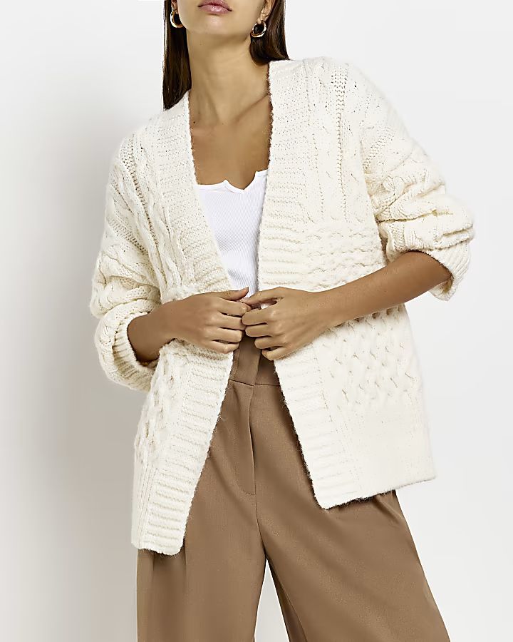 Cream cable knit cardigan | River Island (US)