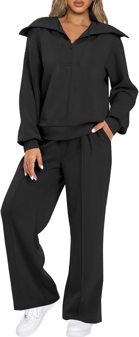 Aleumdr Two Piece Outfits Half Zip Sweatshirt Sweatsuit Lounge Sets for Women Matching Set Wide L... | Amazon (US)