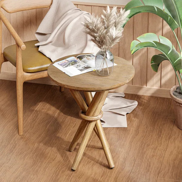 COZAYH Round Wood End Table Farmhouse Wooden Side Table Rustic Plant Stand with Bundled Legs for ... | Bed Bath & Beyond