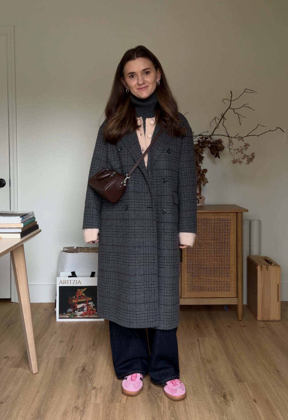 Ready for winter 

Grey turtleneck / pink mohair cardigan / black jeans / pink adidas / coat midi / brown crossbody bag 

#LTKCyberWeek