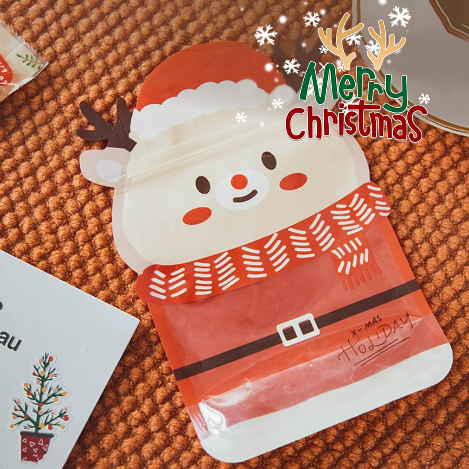 WHISURN Christmas Treat Bags, Cute Ziplock Bags, Clear Cute Elk Shaped Ziplock Reusable Goodie Ba... | Amazon (US)