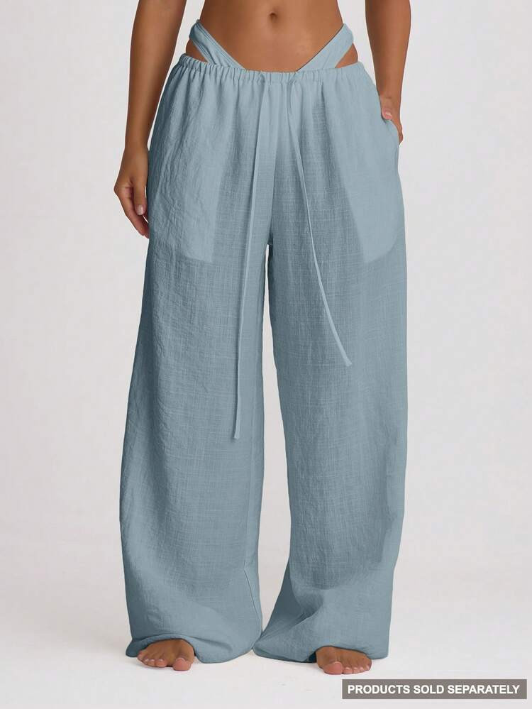 Musera Resort Drawstring Wide Leg Linen Trousers Cover Up Swim Vacation Holiday Summer Travel Bea... | SHEIN