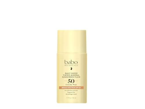 Babo Botanicals Daily Sheer Tinted Mineral Sunscreen Fluid SPF50 - Natural Zinc Oxide - Passion Fruit Oil - Golden-Hued Tint - Fragrance Free - Ultra-Lightweight - For Face - For all ages | Amazon (US)
