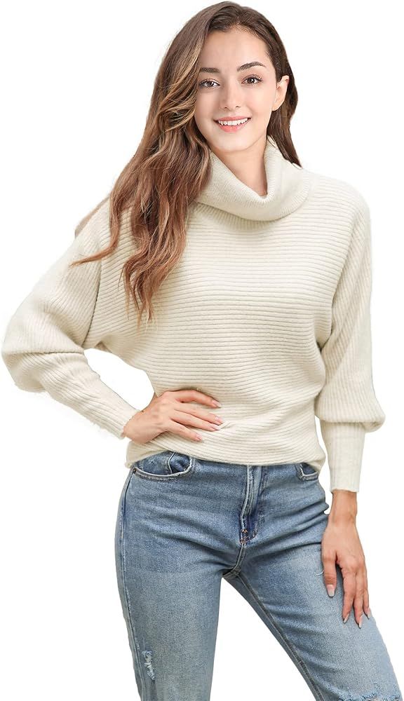 v28 Batwing Dolman Oversized Sweaters for Women Off Shoulder Turtleneck Cute wrap Sweater | Amazon (US)