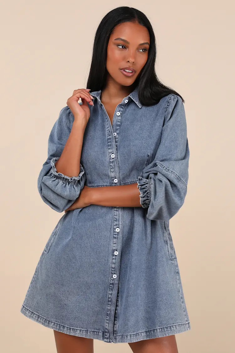 Uniquely Darling Medium Wash Denim Mini Dress With Pockets | Lulus