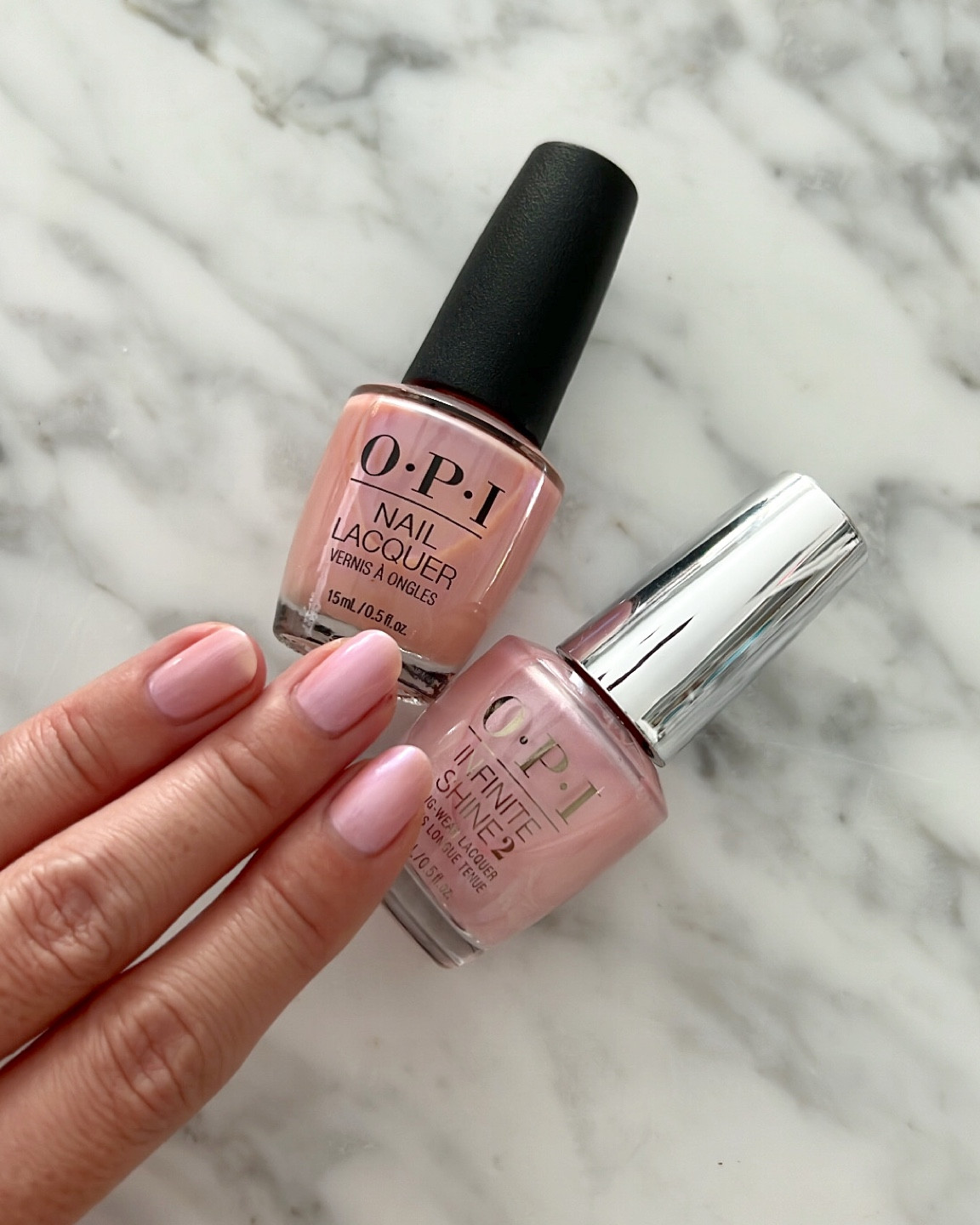 OPI Rosy Future on top of I Meta My Soulmate