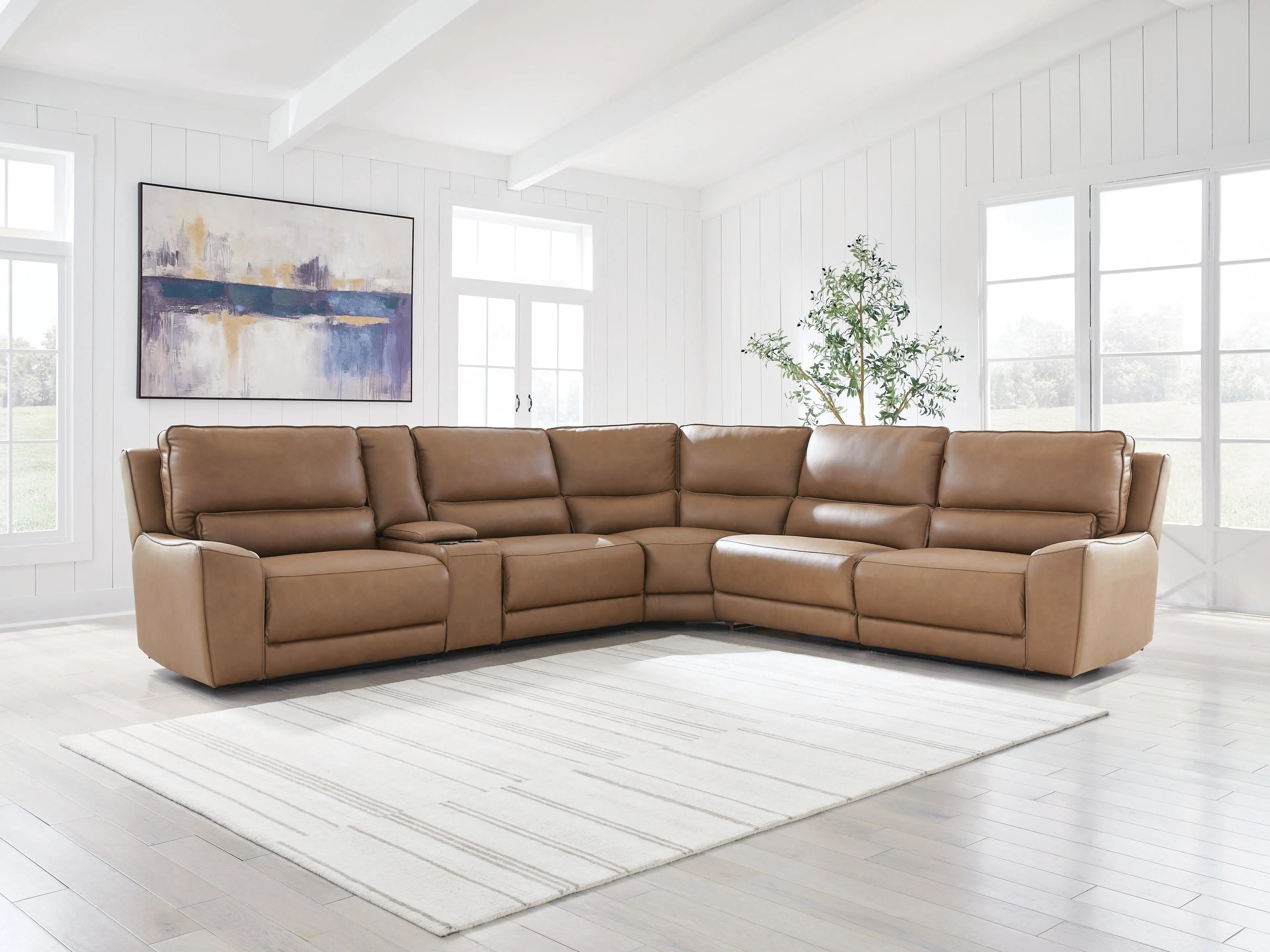 Silverbrooke 6-Piece Leather Dual Power Reclining Modular Sectional with Console | Ashley