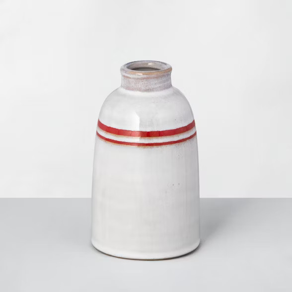 Double Stripe Stoneware Decor Vase Red/Sour Cream - Hearth & Hand™ with Magnolia | Target
