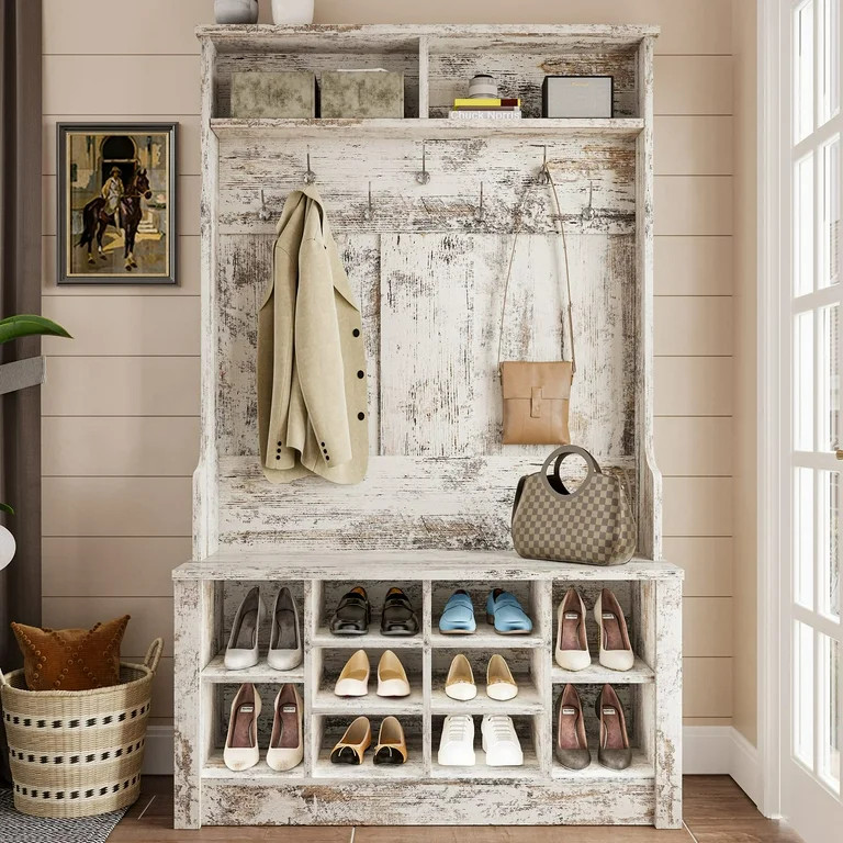 Hall Tree with Storage Bench, Shoe Rack for Entryway Hall Tree with Bench and Adjustable Shoe Sto... | Walmart (US)