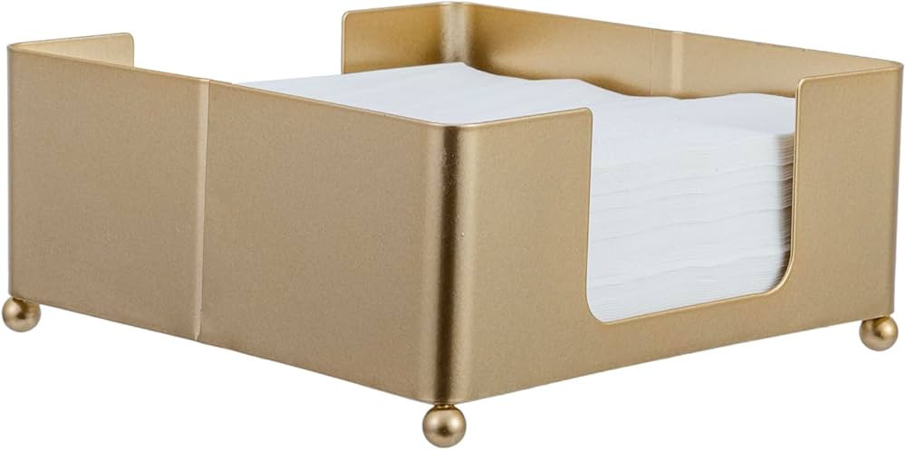 MyGift Modern Metal Square Napkin Holder with Gold-Tone Finish, Tabletop Flat Napkin Dispenser Tr... | Amazon (US)