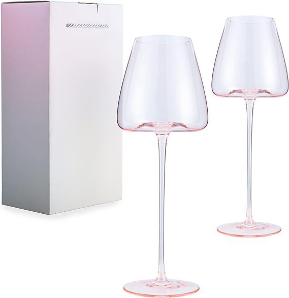 pttitvttiptter Wine Glasses Set of 2,Pink Wine Glass,Lead-Free Premium Crystal Glasses for Wine,W... | Amazon (US)