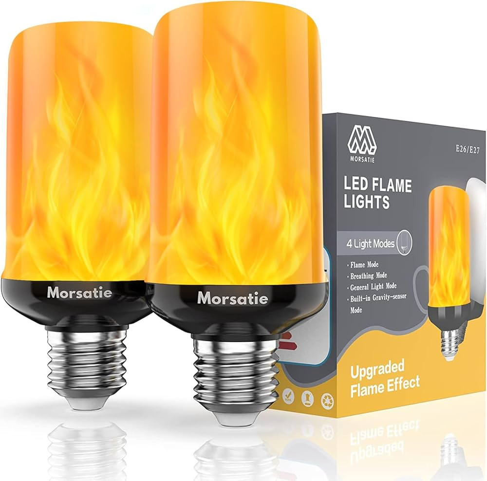 【Upgraded Flame】Morsatie LED Flame Light Bulbs, 4 Modes Flickering Light Bulbs with Gravity S... | Amazon (US)