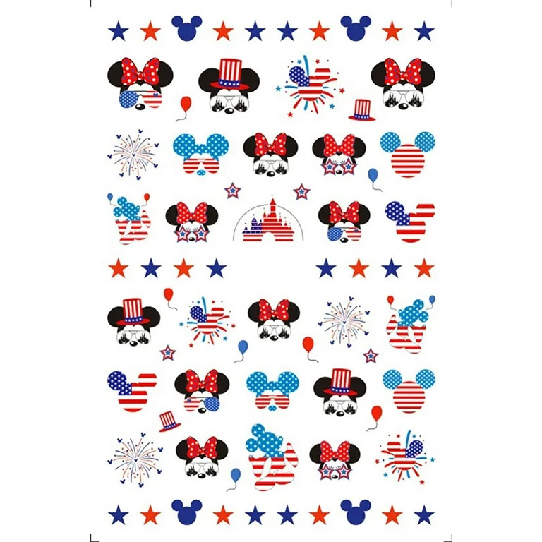 America Favorite Mouse Nail Art Stickers 4th of July Red White Blue Cute Minnie Mickey Nail Stick... | Walmart (US)
