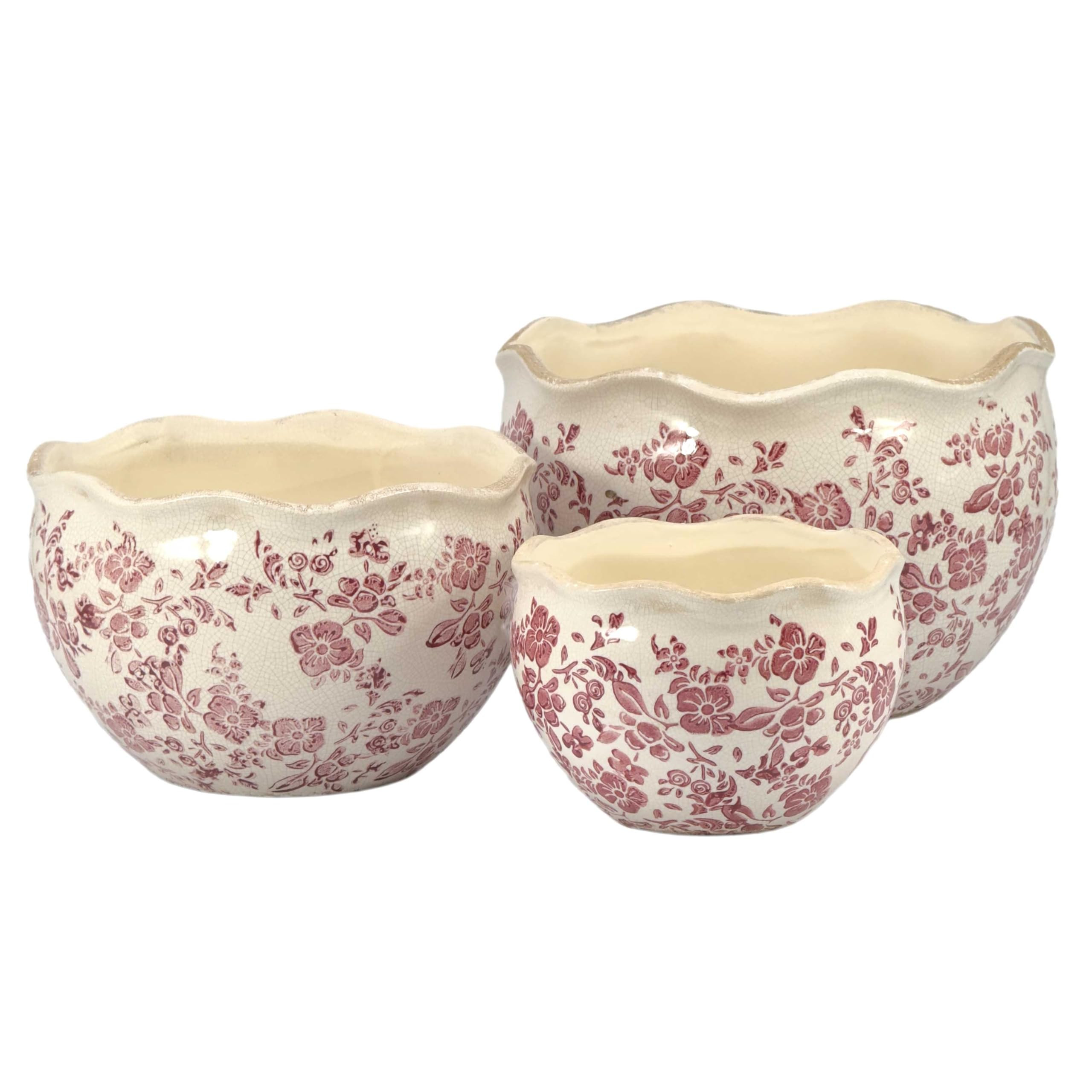 Galt International Ceramic Plant Pots Set of 3 Rustic Vintage Farmhouse Cream Crackle Glaze (11"/... | Amazon (US)