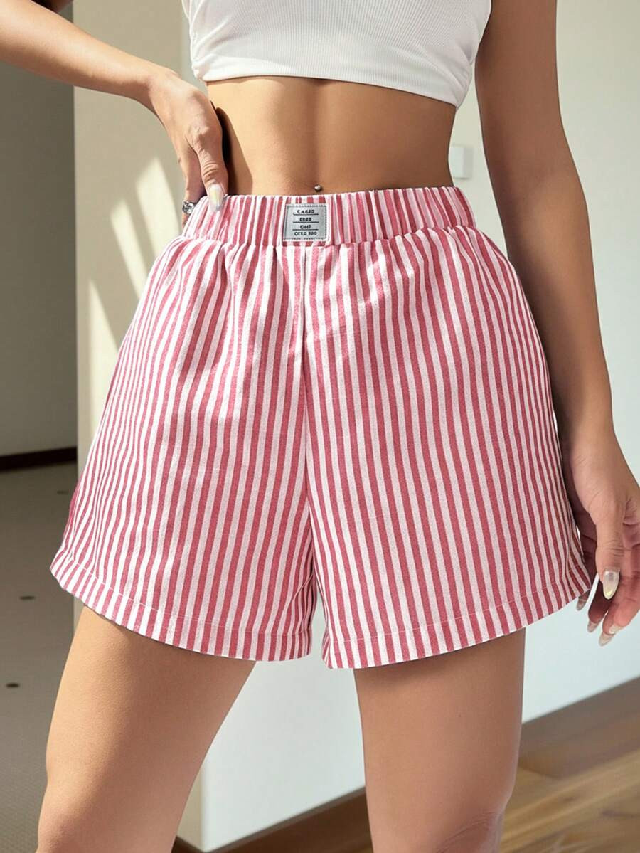 SHEIN EZwear Women's Casual Holiday Striped Woven Shorts Boxer Women Fourth Of July Red Pajama Su... | SHEIN